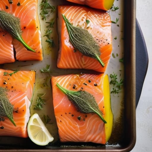 One-Pan Mediterranean Magic salmon veggie medley.