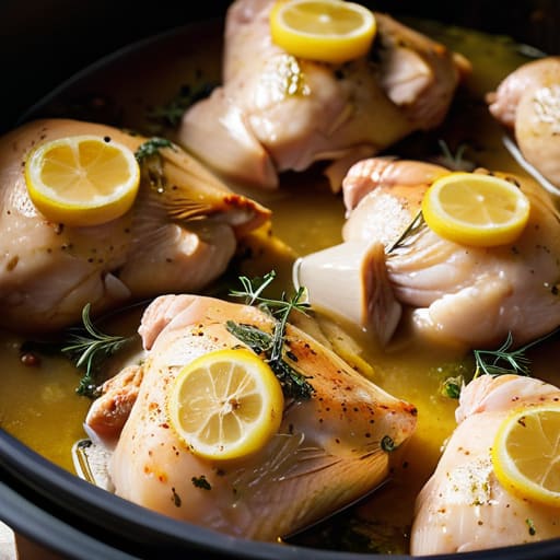Slow-cooked Zesty Lemon Garlic Chicken thighs.