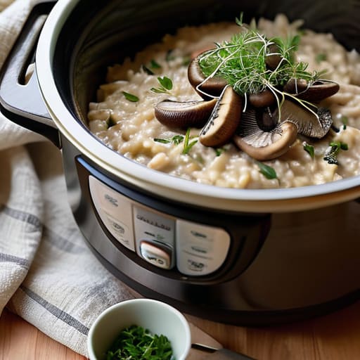 Creamy Slow Cooker Mushroom Risotto in bowl.