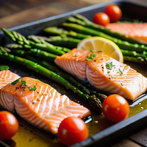 Sheet Pan Lemon-Garlic Salmon with asparagus.