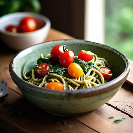 The Ultimate Pesto Pasta Upgrade with vegetables.